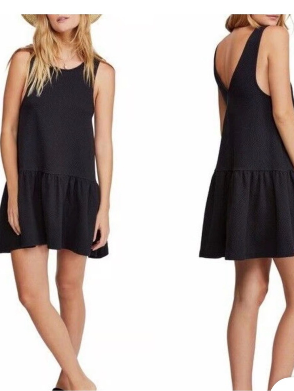 Free People Black Sleeveless Ruffle-Hem Mini Dress with Low Back